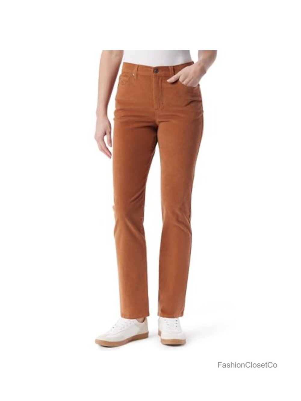 Slim High Rise Corduroy Tapered Pants Natural Waist Casual